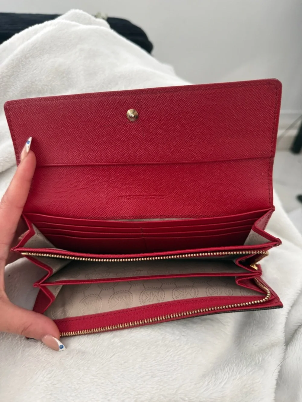 Michael Kors Brown MK Logo Continental Wallet with Red Trim - Picture 2 of 2